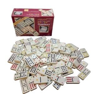 Cardinal Premier Edition Double Twelve Jumbo Color Dot Dominoes Vintage Complete
